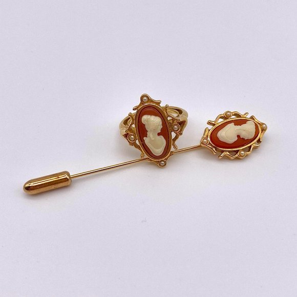 Vintage Avon Gold Metal Ring with Pearl Accents - Avon Gold Pin - Picture 1 of 5